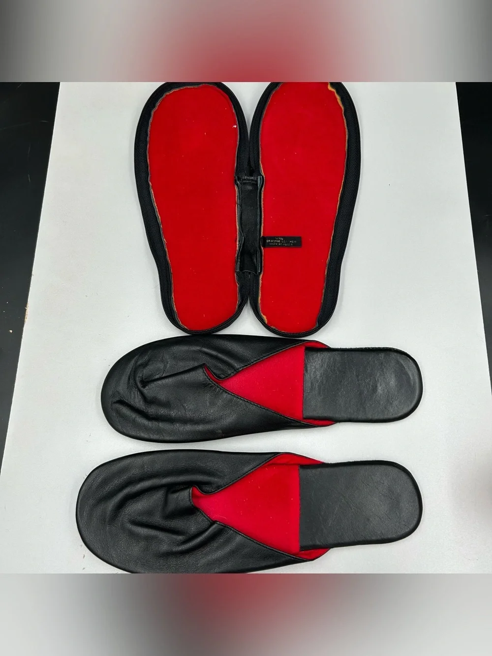 Vintage Cadillac Leather Travel Slippers Zipper Case Made Korea Hotel Gift